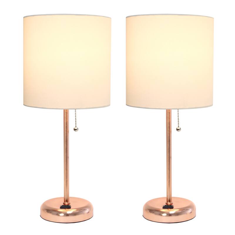 19.5" Modern Table Lamp with USB Charging Port and Fabric Shade for Home Office or Bedroom