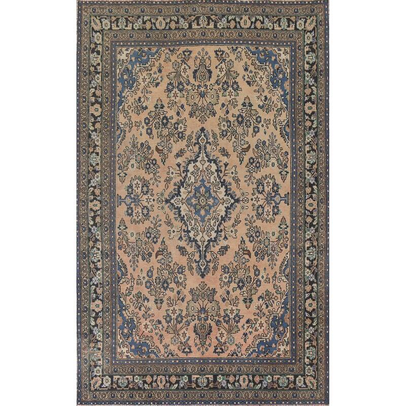 Hand Knotted Oriental 100% Wool Carpet Traditional Floral Peach Hamedan Area Rug - 9' 10'' X 6' 11''