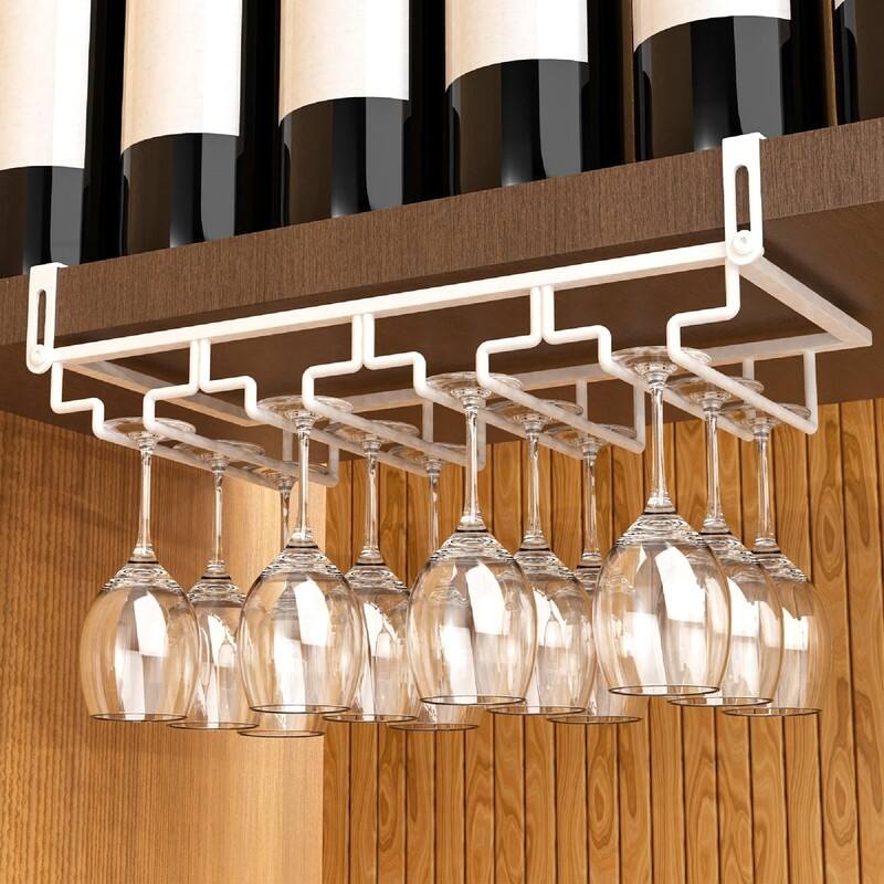 Hanging Wine Glass Storage Hanger Organizer - 17.6"D x 8.8"W x 2"H - White