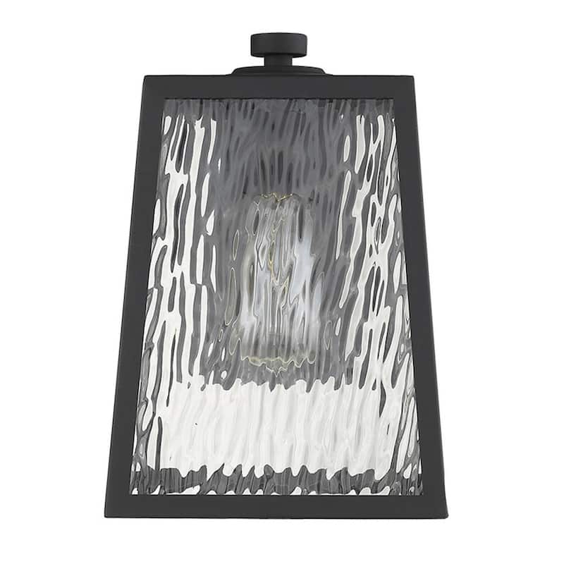 1-Light Matte Black Wall Light with Seeded Glass Panels for Outdoors - 10.50” x 8.50” x 12.50”