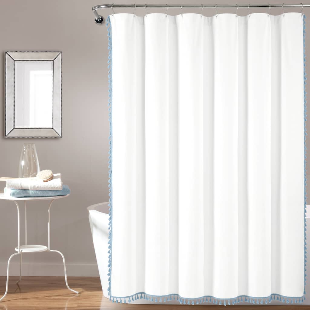 Lush Decor Boho Melora Tassel Yarn Dyed Eco-Friendly Recycled Cotton Shower Curtain Single
