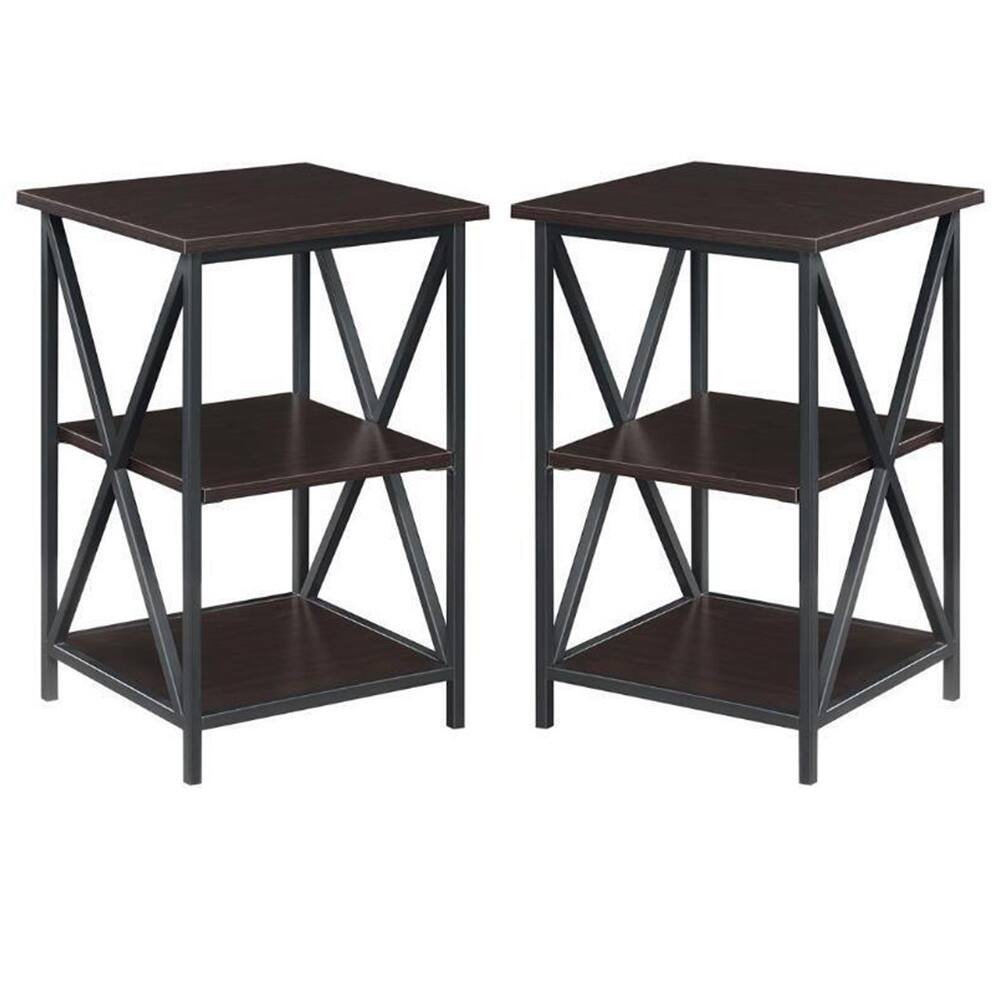 Tucson End Table with Shelves in Espresso Wood Finish Set of 2 54 x