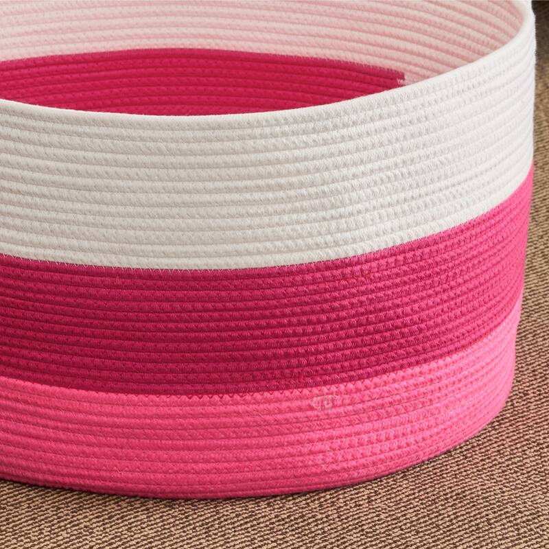 Cotton Round White Pink Laundry and Storage Basket
