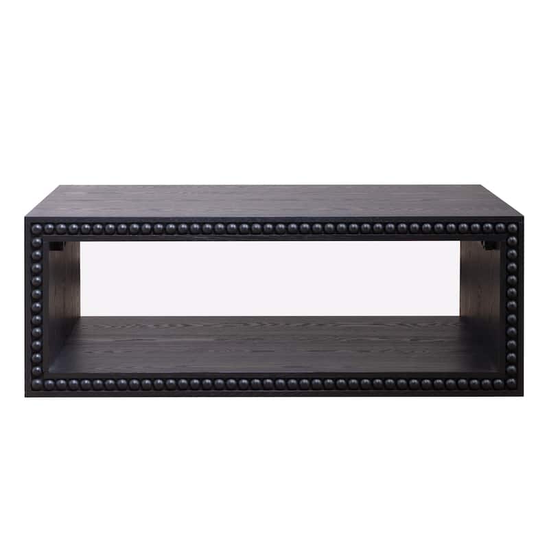 47.6 Inches, Modern Farmhouse Style Coffee Table Rectangular Center Table with Open Storage Shelves, for Living Room‌