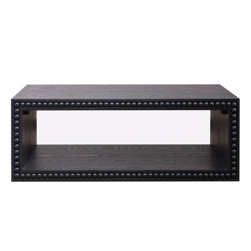 Rustic Beaded Edge Coffee Table with Open Storage Shelf for Modern Farmhouse Living Space