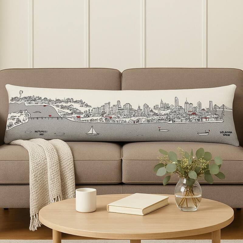 HomeRoots 14" X 46" Cream Philadelphia Daylight Skyline Lumbar Decorative Pillow