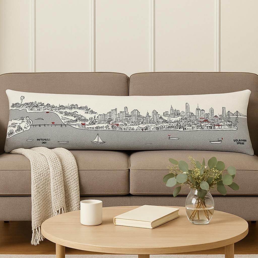 HomeRoots 14" X 46" Cream Philadelphia Daylight Skyline Lumbar Decorative Pillow