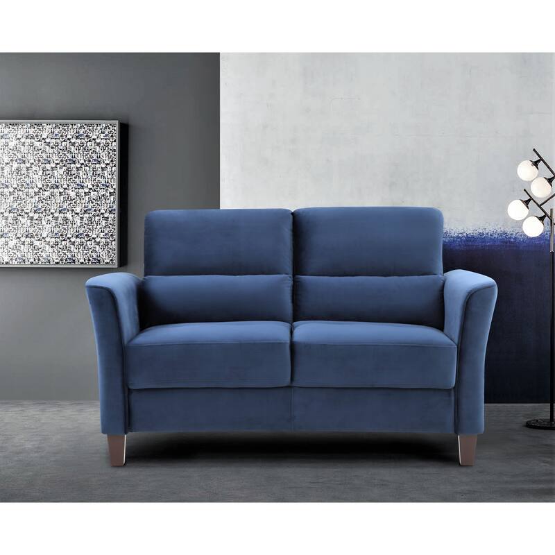 2 Pieces Mid Century Modern Upholstered Sloped Arms Living Room Set, Loveseat and Sofa