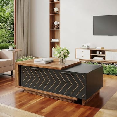Wood Coffee Table with Expandable Top and 2 Drawers - 42.13 L x 23.62 W x 16.54 H inches