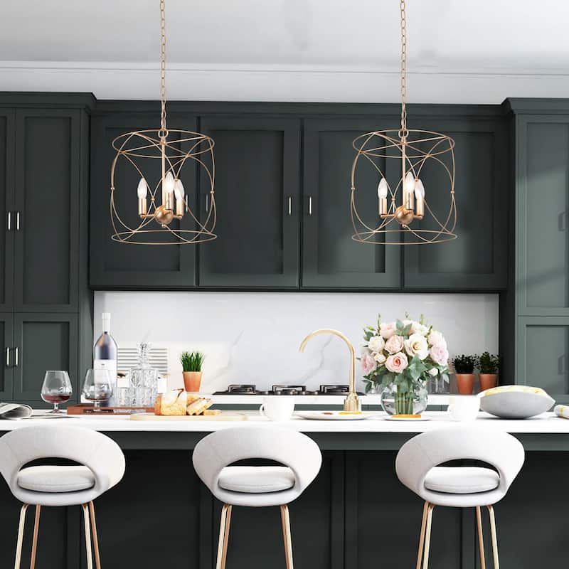 Holla Modern Farmhouse Chandelier Champagne Bronze Lantern Metal Pendant for Kitchen Island - D13" X H 14"
