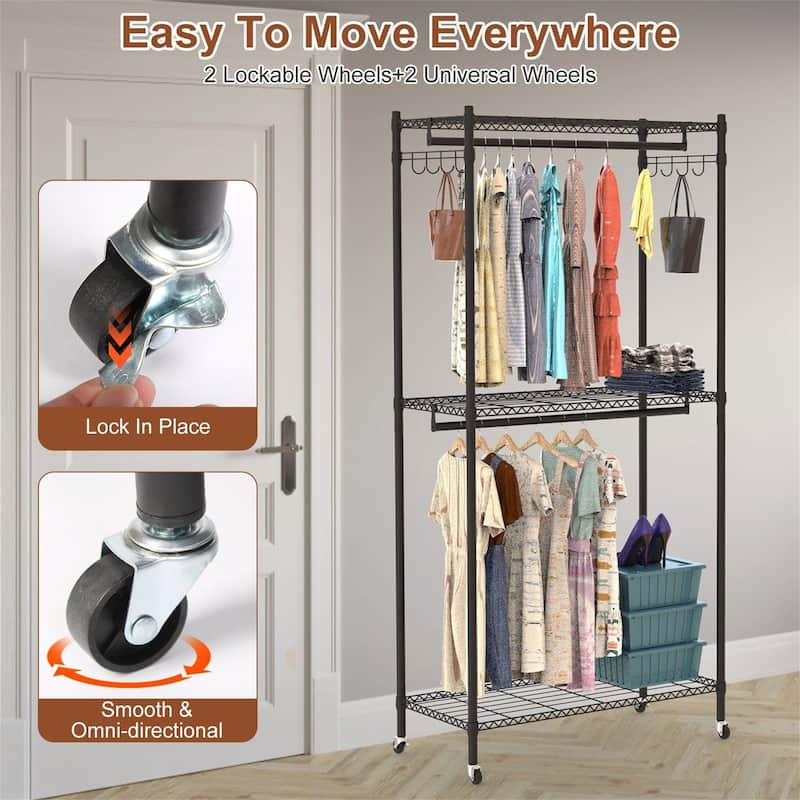 2-Tier Clothing Rack with Dust Cover