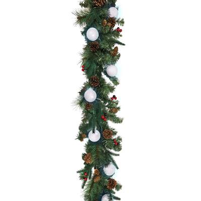 6ft Artificial Mixed Berry Pine Cone & Pine Christmas Garland with Woven Globe String Light Set - 72" L x 9" W x 6" DP
