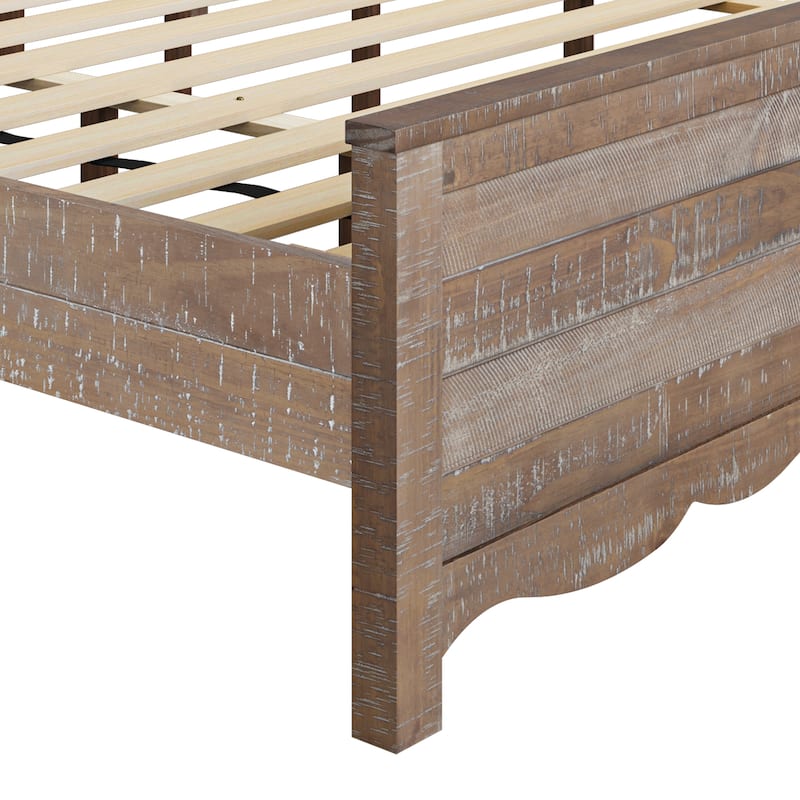 Traditional Solid Wood Bed Frame with Queen/King Size Platform Bed with Headboard for Bedroom