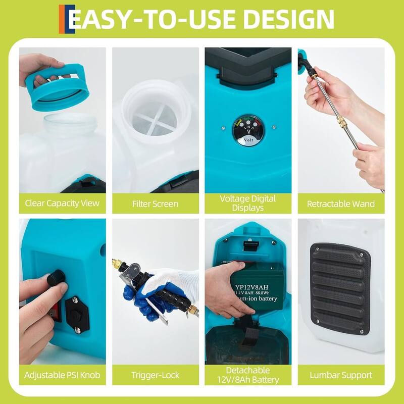 4 Gallons Electric Battery Powered Backpack Sprayer with 6 Nozzles & 2 Wands for Lawn, Garden - N/A