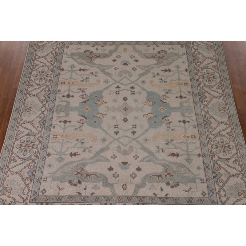 All-Over Ivory Oushak Oriental Area Rug Handmade Wool Carpet - 7'11" x 9'11"