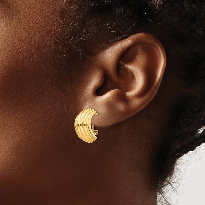 Curata 14k Yellow Gold Polished Ribbed Fancy Omega Back Post Earrings 19x9.5mm
