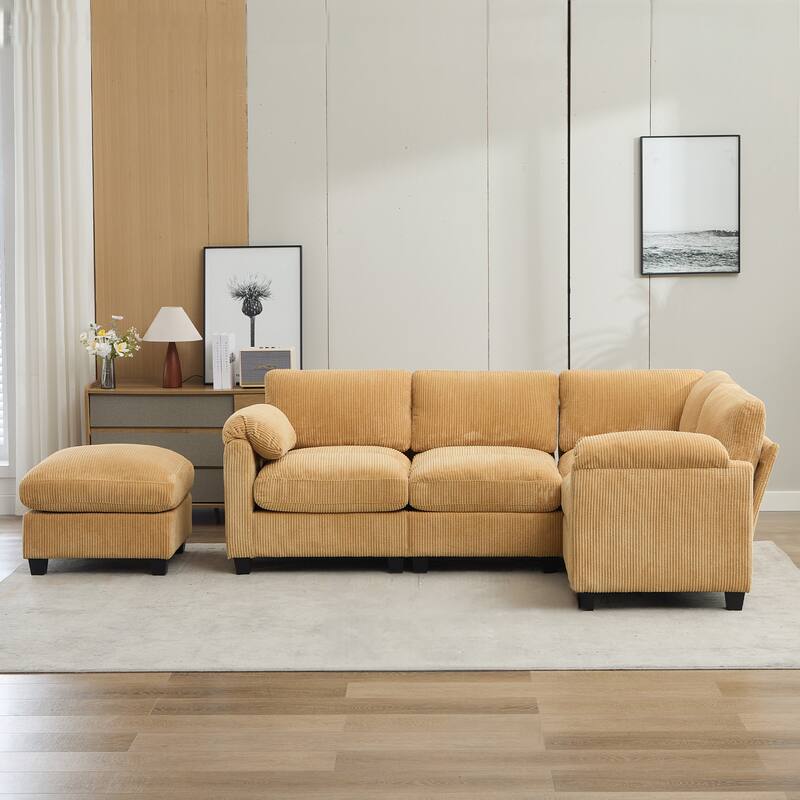 Multi-Seater Corduroy Sectional Sofa, Soft & Comfortable Corner Sofa
