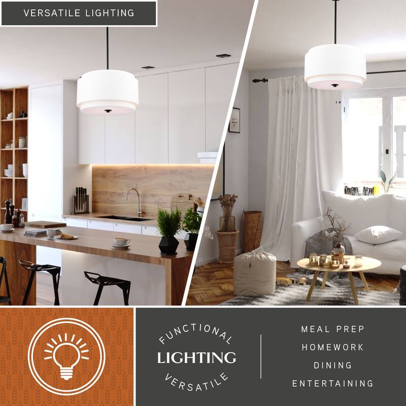 Burnaby 4 Light Mid-Century Modern Drum Pendant White Linen - 20.5-in W x 15.75-in H x 20.5-in D