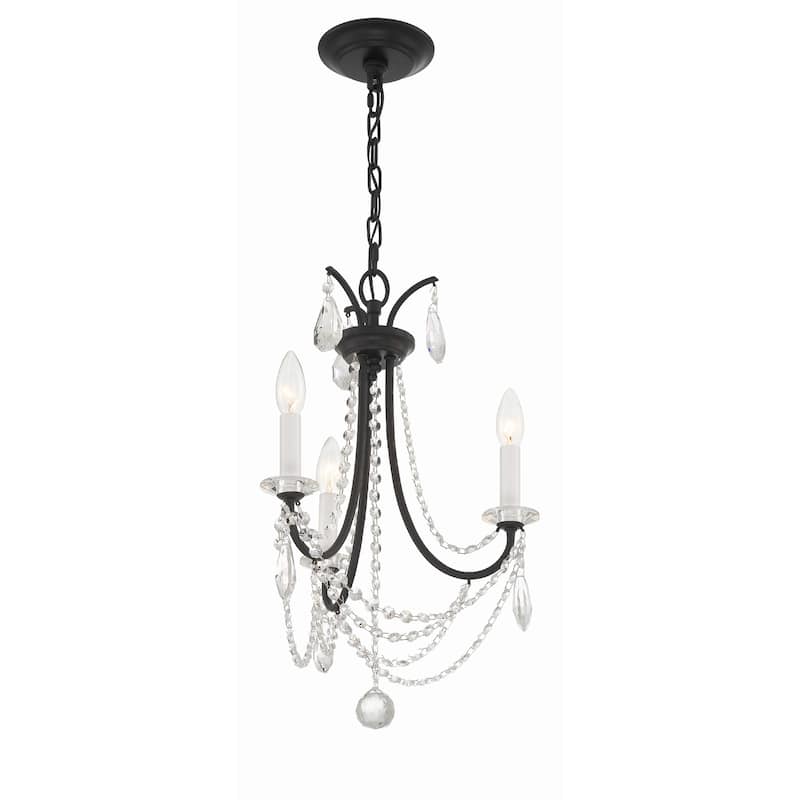 Karrington 3 Light Matte Black Mini Chandelier - 14"W x 21"H