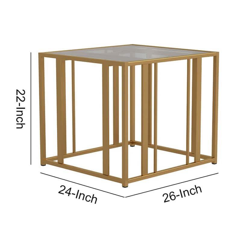 24 in. Gold and Clear Rectangle Glass End Table, Sturdy Build End Side Table for Living Rooms