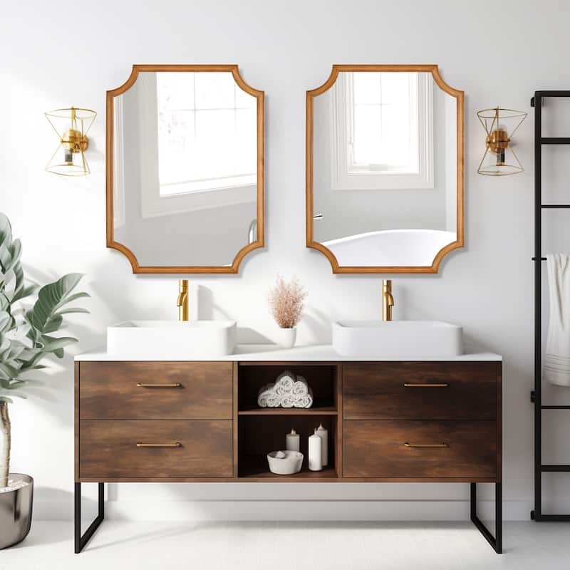 Full Scalloped Corners Arch Farmhouse Style Rectangle Wall Mirror with Wood Frame