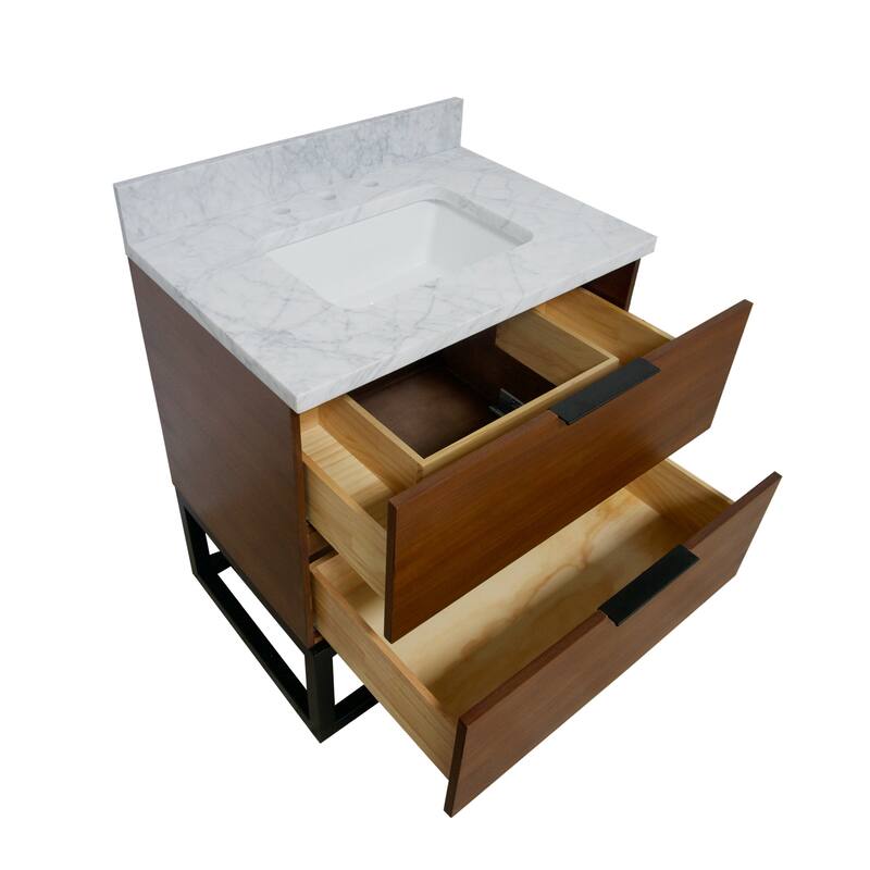 KitchenBathCollection Mia 30" Bathroom Vanity with Carrara Marble Top
