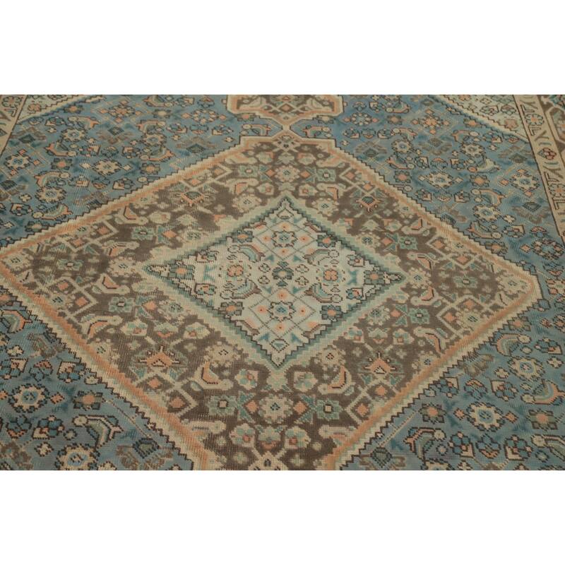 Hand Knotted Oriental 100% Wool Carpet Traditional Floral Navy Blue & Blues Tabriz Area Rug - 9' 3'' X 6' 3''