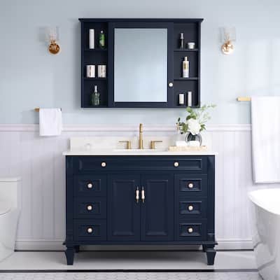 35'' H X48''W Solid Wood Bath Vanity with Stain-resistant Carrera White Quartz Top and Single Sink