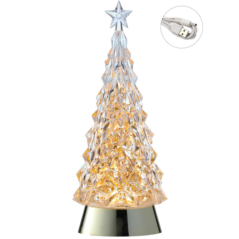 11" Crystal Tree Globe LED Battery Timer USB Plug-in