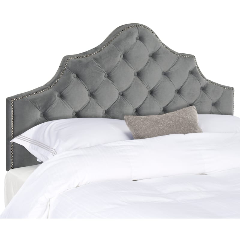 SAFAVIEH Eboni Linen Upholstered Tufted Headboard - Silver Nailhead (King)