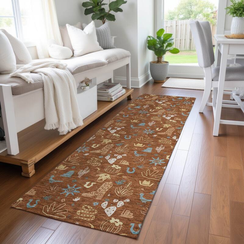 Machine Washable Indoor/ Outdoor Cowboy Ranch Chantille Rug