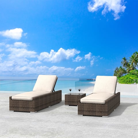 Moda Furnishings 3-piece Patio Wicker Adjustable Chaise Lounge Set Sunbed Daybed(Including the rain cover)