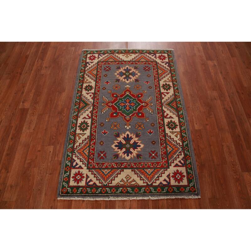 Gray Kazak Foyer Rug Oriental Handmade Wool Carpet - 2'9"x 4'1"