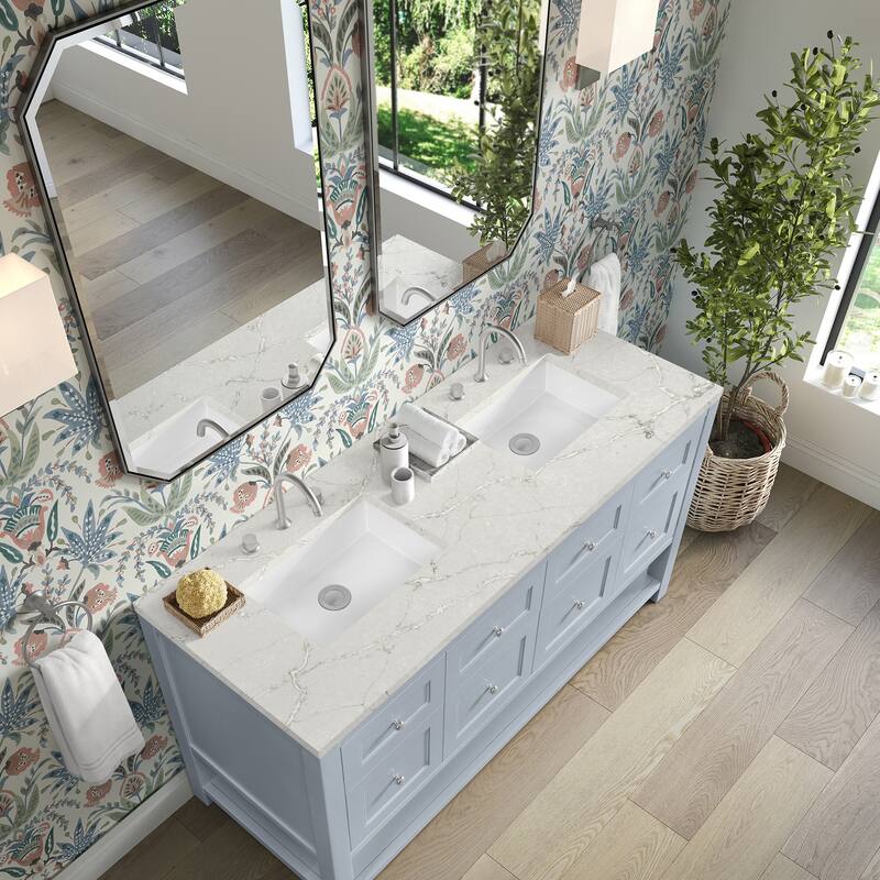 Breckenridge 60" Double Vanity, Serenity Blue - 60D - Victorian Silver