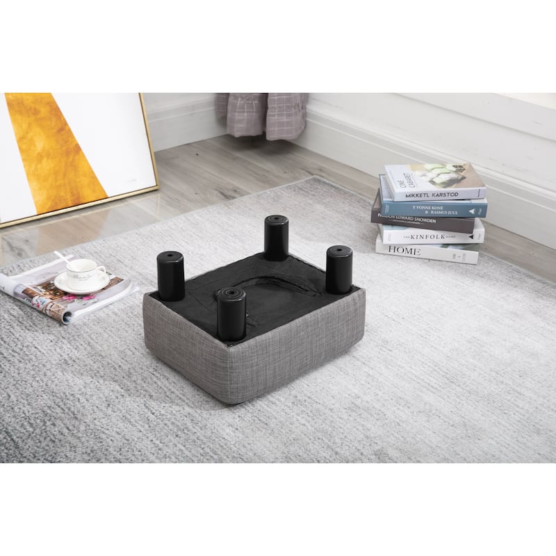 Ottoman Foot Rest, Small Foot Stool with Linen Fabric Upholstery and Plastic Legs, Cube Ottoman for Living Room, - Grey - Small