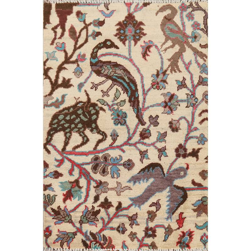 Animal Pictorial Ziegler Oriental Accent Rug Handmade Wool Carpet - 2'0" x 3'0"
