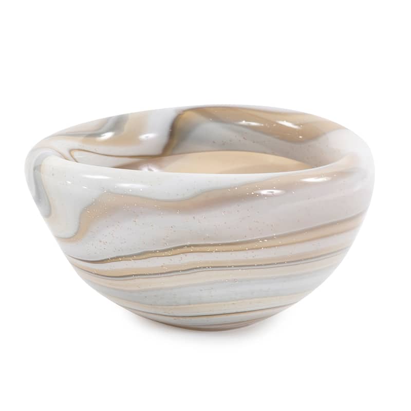 Allan Andrews Hand Blown Decorative Tan Sand Art Glass Bowl