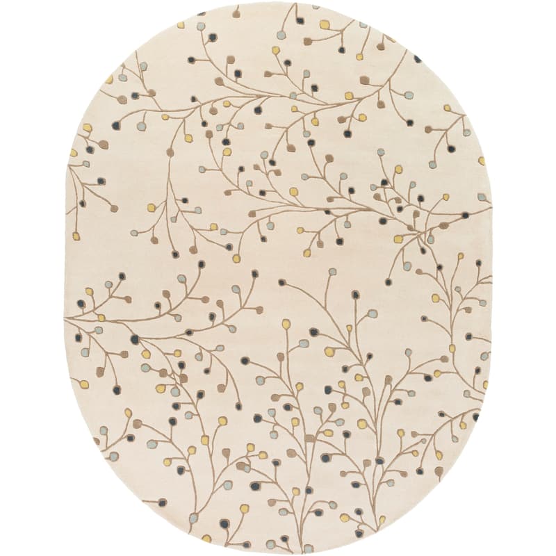 Sakura Handmade Transitional Floral Wool Area Rug - 8' x 10' Oval - Cream - Runner/Oval