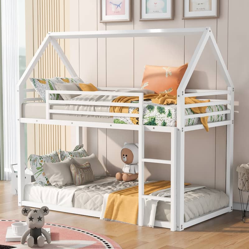 House Bunk Bed with Built-in Ladder