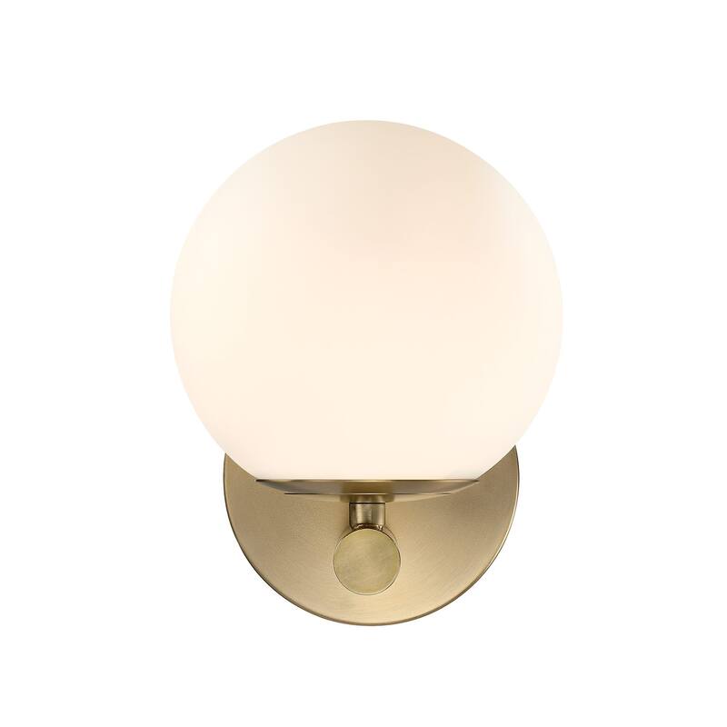 Crown Heights 8 in. 1-Light Brushed Gold Wall Sconce with White Art Glass Shade