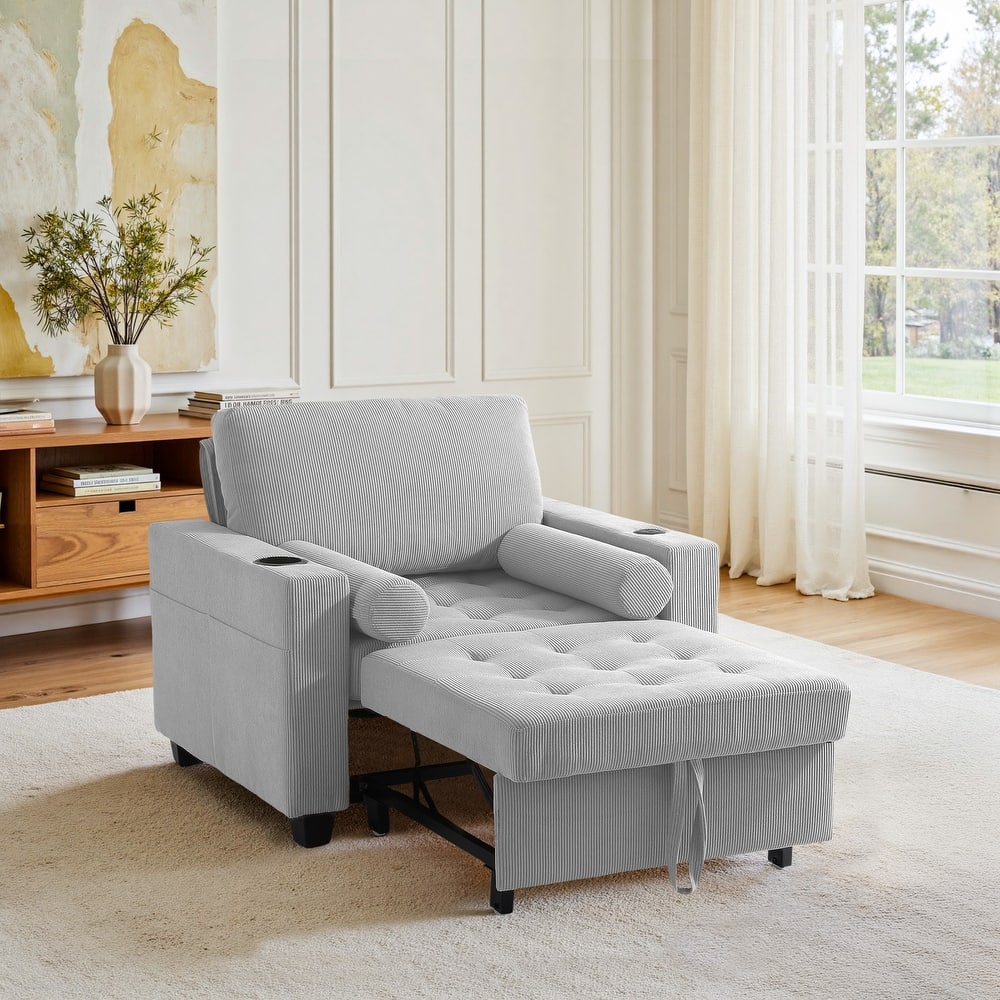 39" Adjustable Recline Convertible Sleeper Accent Chair with USB Port