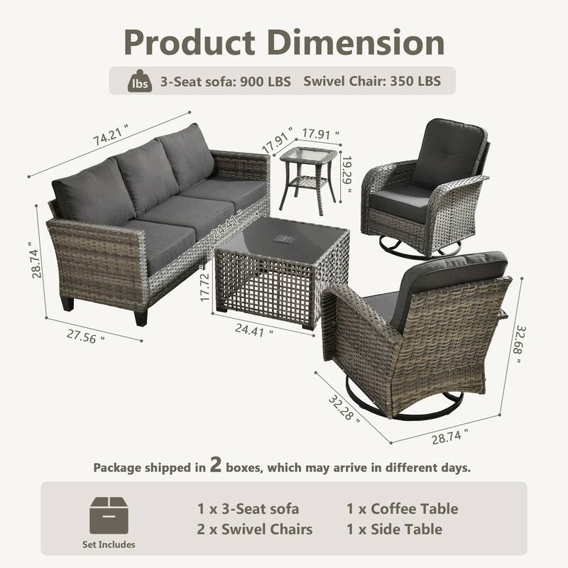 HOOOWOOO 5-piece Outdoor Swivel Chair Set Patio Conversation Set with Solar-powered Table