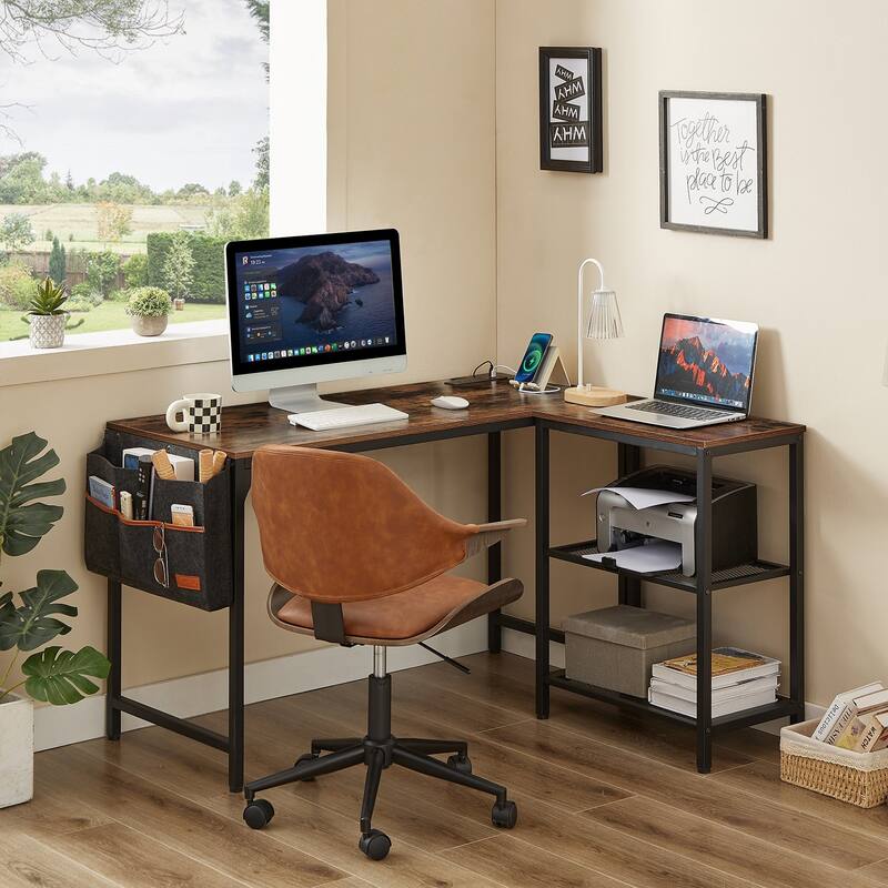 L Shaped Computer Desk with Reversible Side Storage Shelves, Small Corner Desk for Small Space Home Office,Writing Study Table