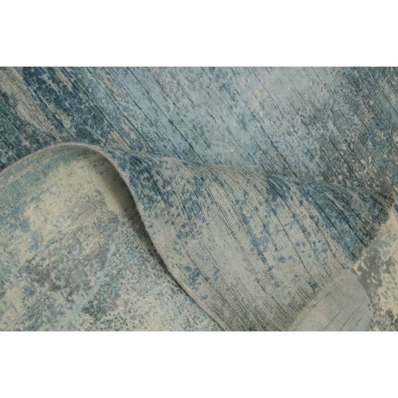Hand-knotted Modern Silk Blue Abstract Oriental Area Rug - 8' 0'' X 4' 11''