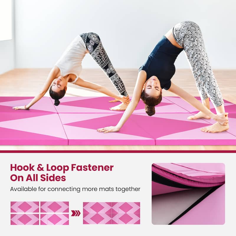 4-Panel Foldable Gymnastics Mat with Shock Absorbing Foam and Hook Loop Secure Connection - 120" x 48" x 2"