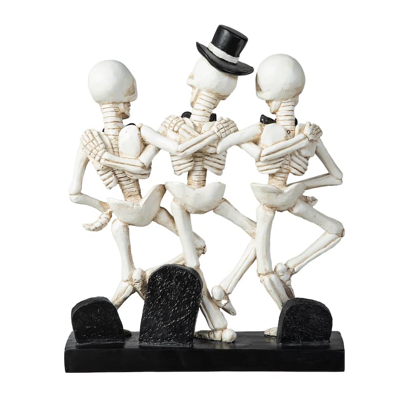 Glitzhome 11"H Halloween Polyresin Dancing Skeleton Table Decor - White
