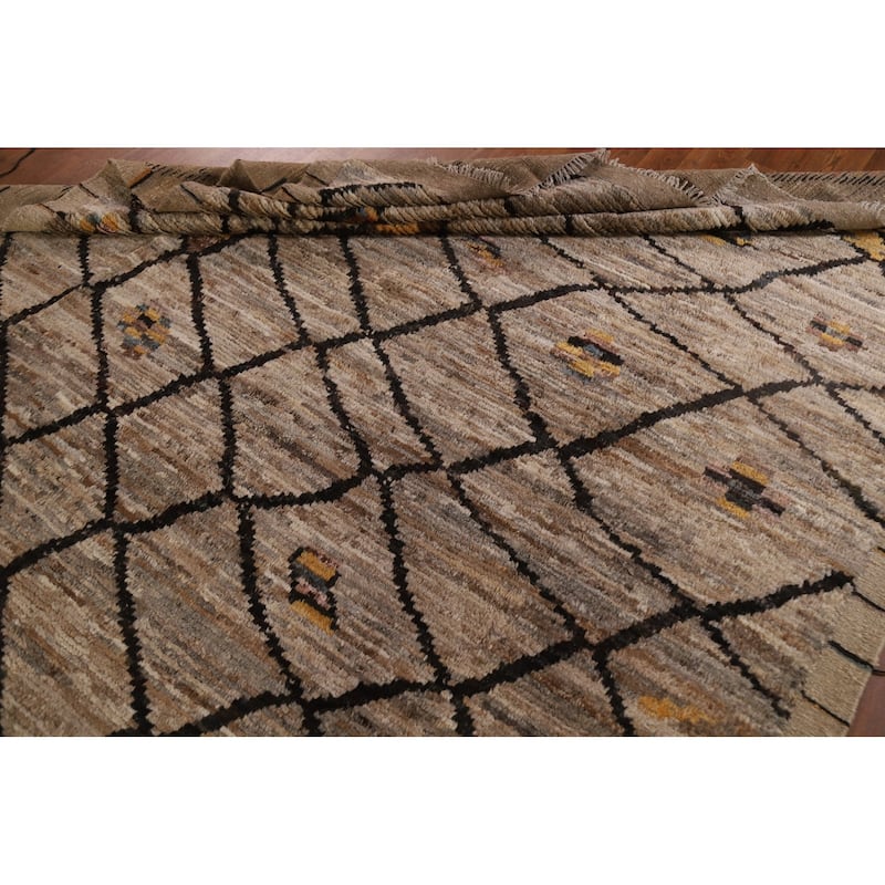Modern Moroccan Wool Area Rug Hand-knotted Living Room Carpet - 6'8" x 9'11"