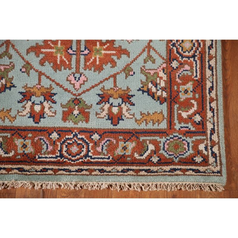 Light Blue Floral Oushak Oriental Accent Rug Handmade Wool Carpet - 3'0"x 4'11"