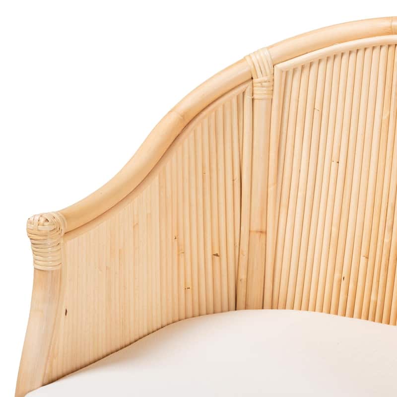 Hollis Natural Rattan Barrel Chair - Handcrafted Accent Armchair with Laminated Rattan Pole Back, Coastal Boho Seating