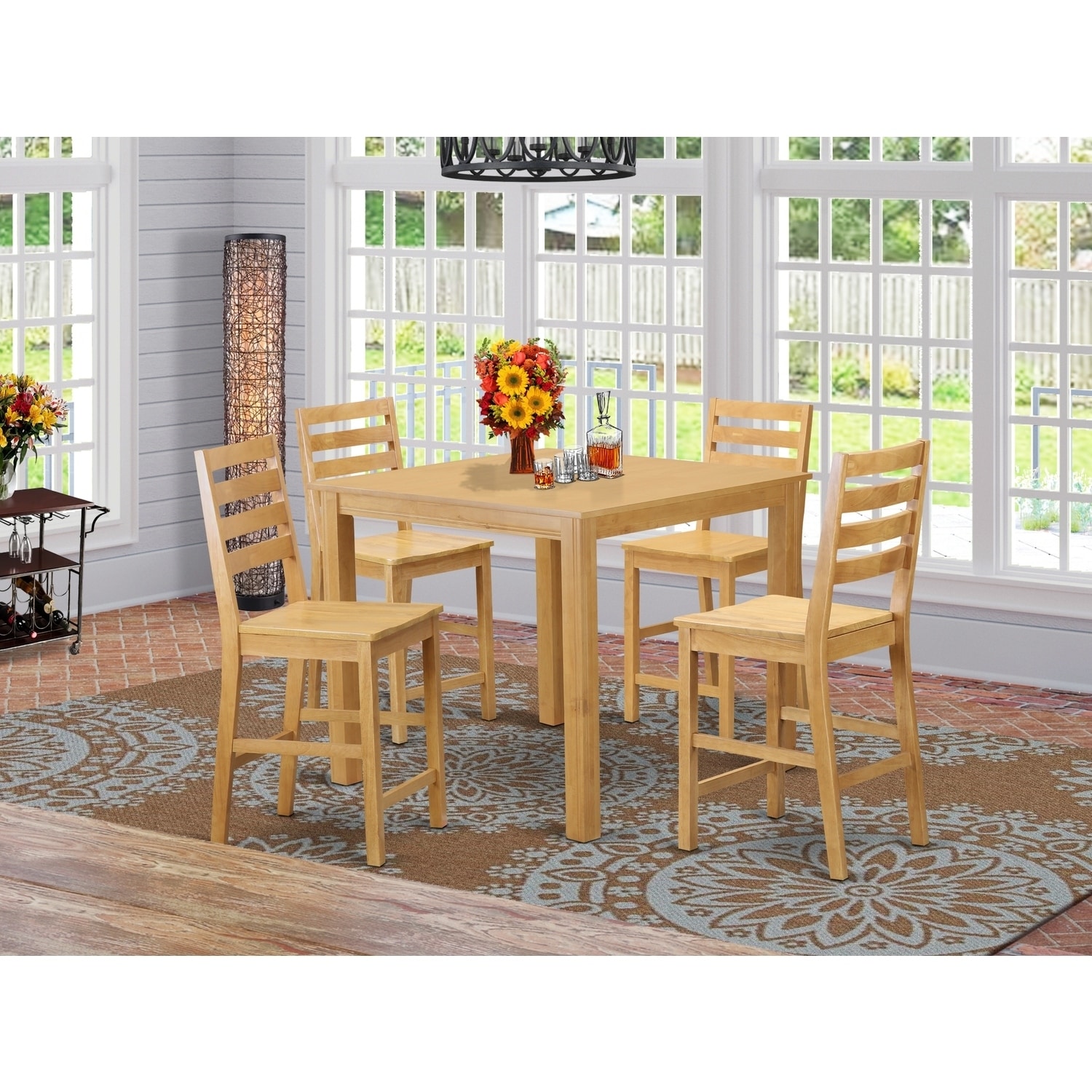5-Piece Natural Oak Finish Solid Wood Top - Dining Room Set - Seats 4